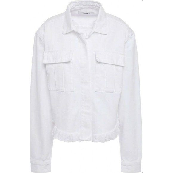 J Brand White Denim Frayed Hem Jacket Size Large New - Picture 1 of 6
